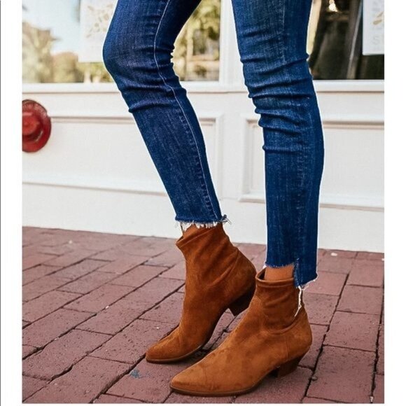 Tamara Mellon Go West Suede Stretch Ankle Bootie Boots Chestnut Brown Size 11 - Picture 1 of 12